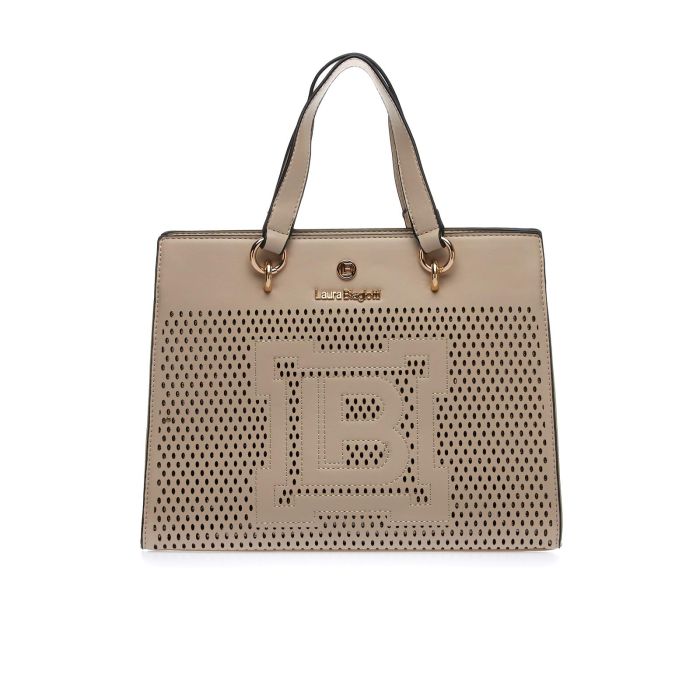 Tote bag beige effetto traforato con maxi logo