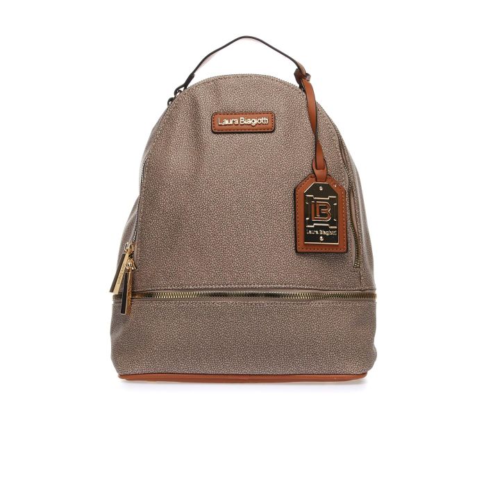 Zainetto beige in micro fantasia con logo