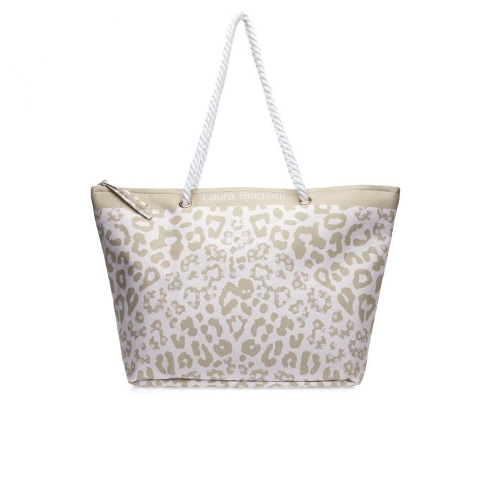 Shopper bianca e beige da mare in fantasia animalier