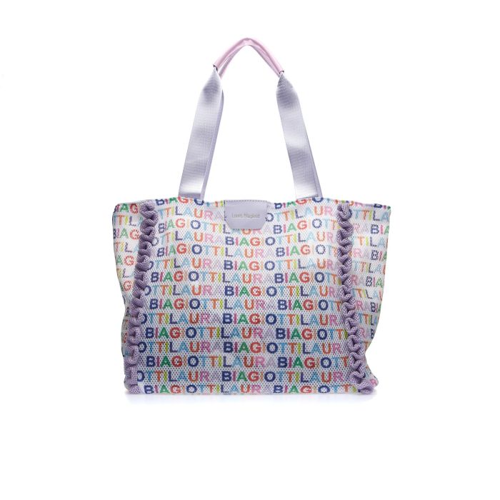 Shopper lilla da mare in fantasia multi-logo
