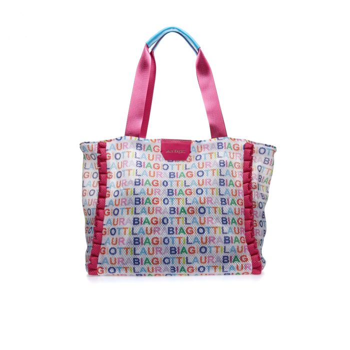 Shopper fucsia da mare in fantasia multi-logo