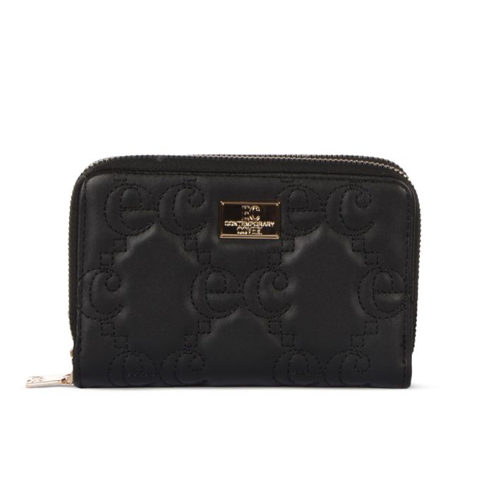 Portafoglio donna nero con zip effetto trapuntato