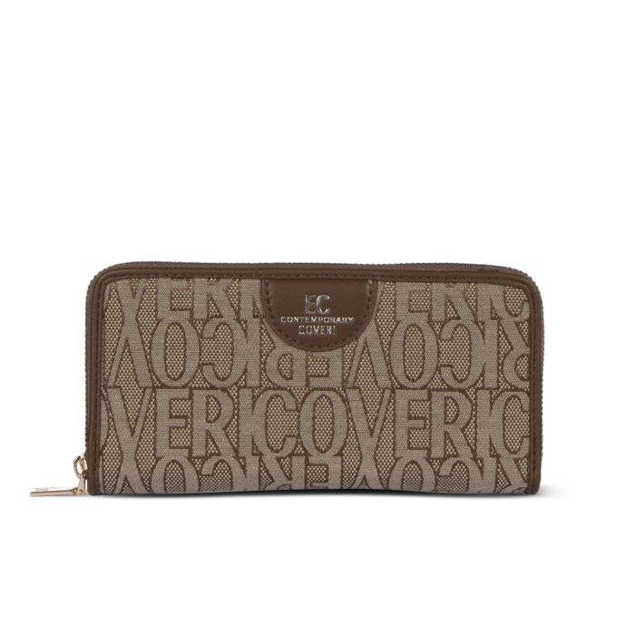 Portafoglio donna marrone in fantasia multilogo con zip