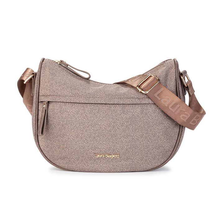 Moon bag marrone da donna con tracolla in tessuto e zip