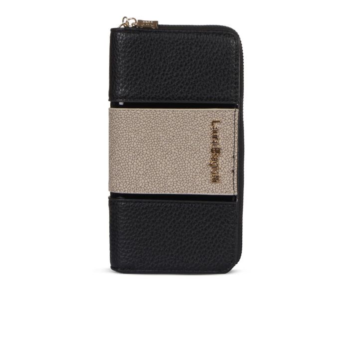 Portafoglio nero grande da donna con logo