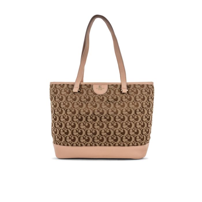 Borsa rosa da donna con doppio manico e pattern multi-logo