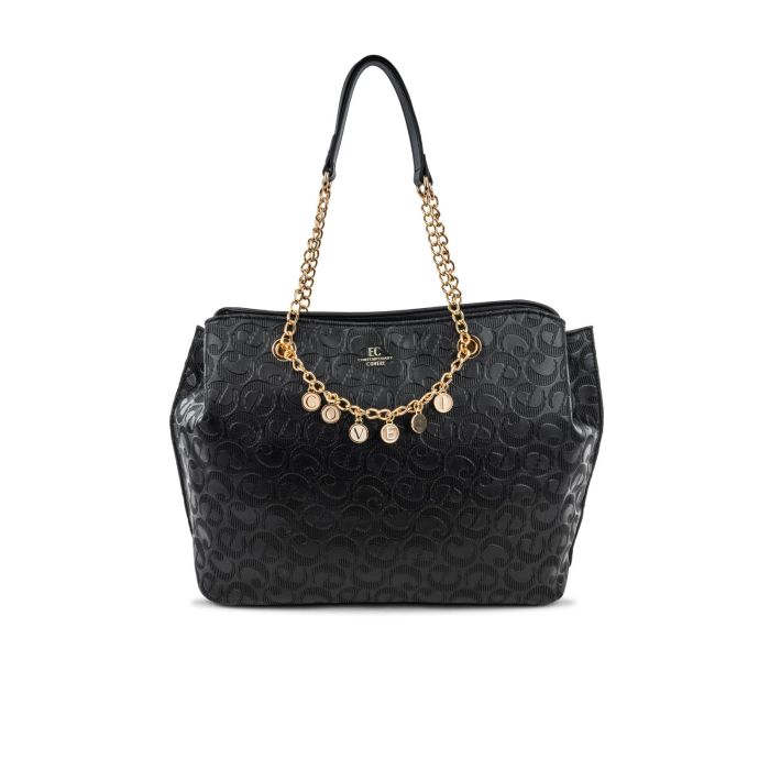 Borsa nera da donna con manici con dettaglio catena e ciondoli