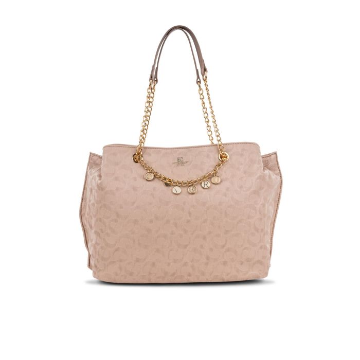 Borsa rosa da donna con manici con dettaglio catena e ciondoli