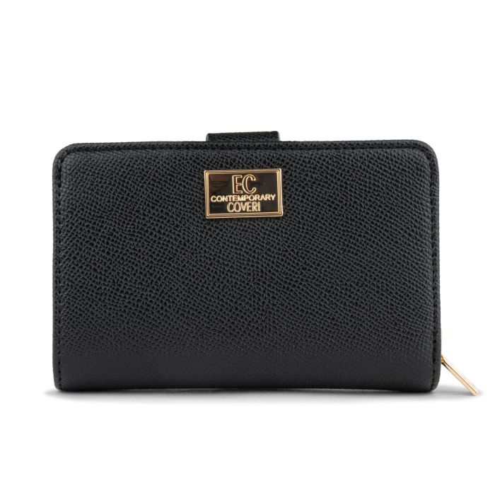 Portafoglio nero da donna con logo e bottone