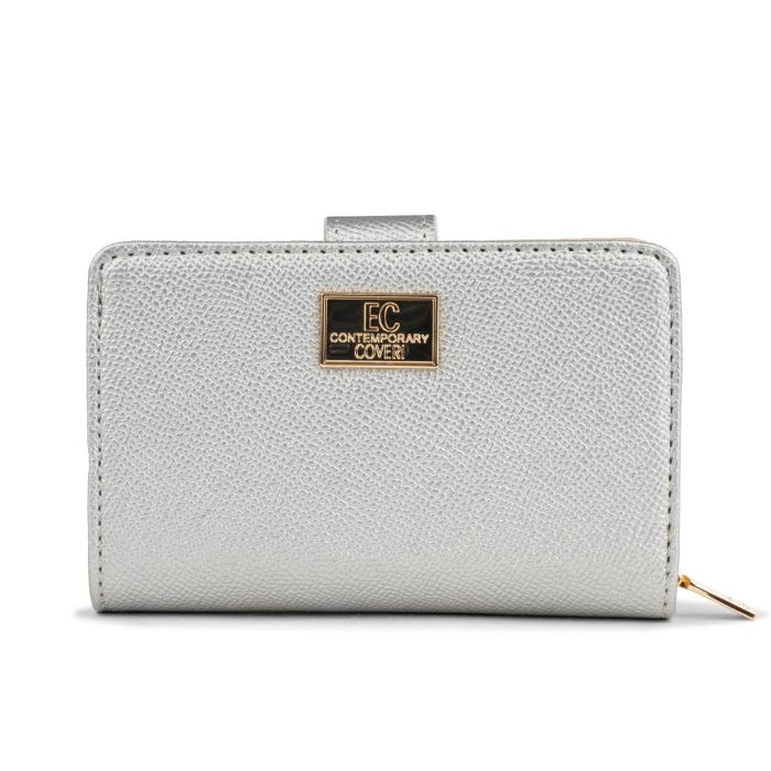 Portafoglio argento da donna con logo e bottone