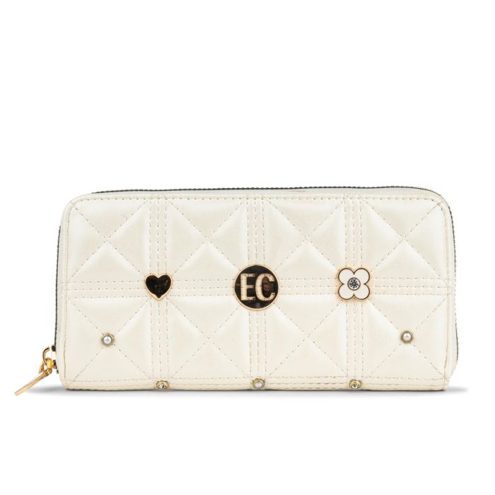 Portafoglio orizzontale bianco da donna con applicazioni