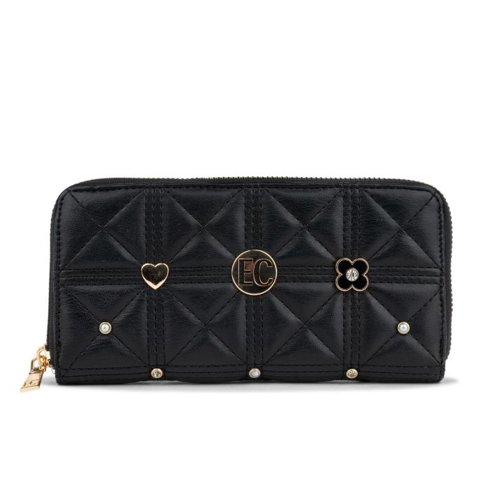 Portafoglio orizzontale nero da donna con applicazioni