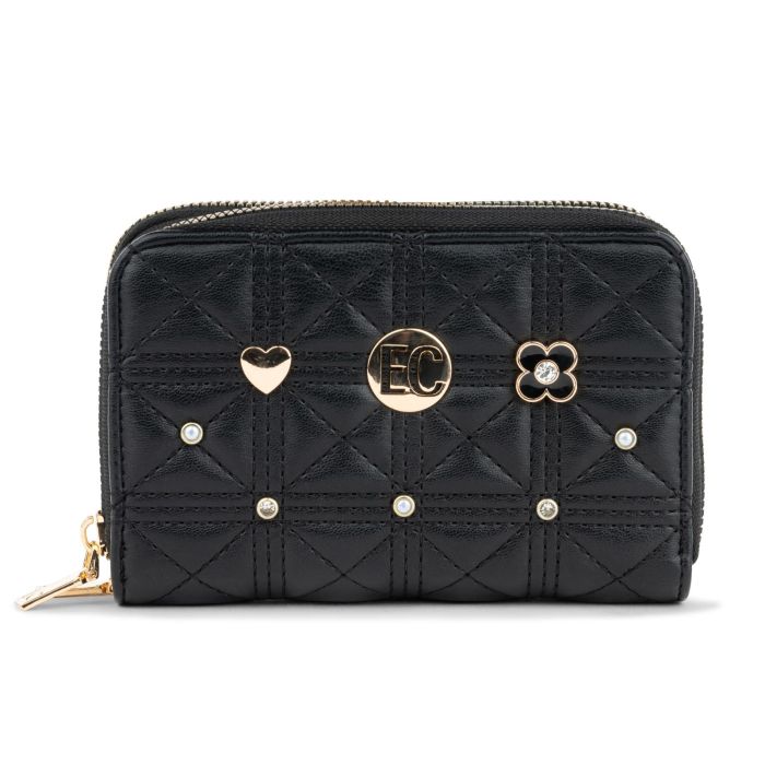 Portafoglio nero da donna con applicazioni