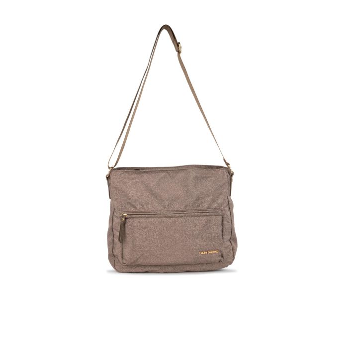 Borsa marrone da donna con tracolla regolabile e tasca frontale