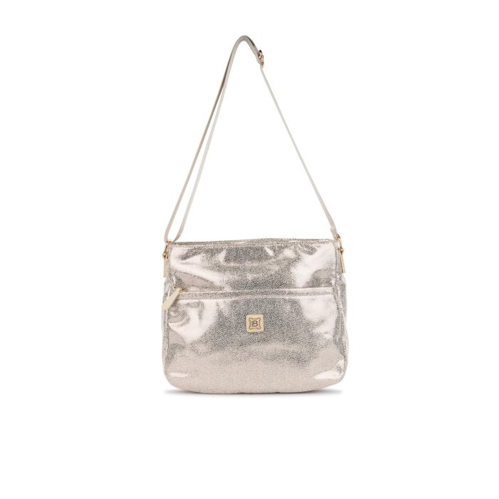 Borsa argento da donna con tracolla regolabile e tasca frontale