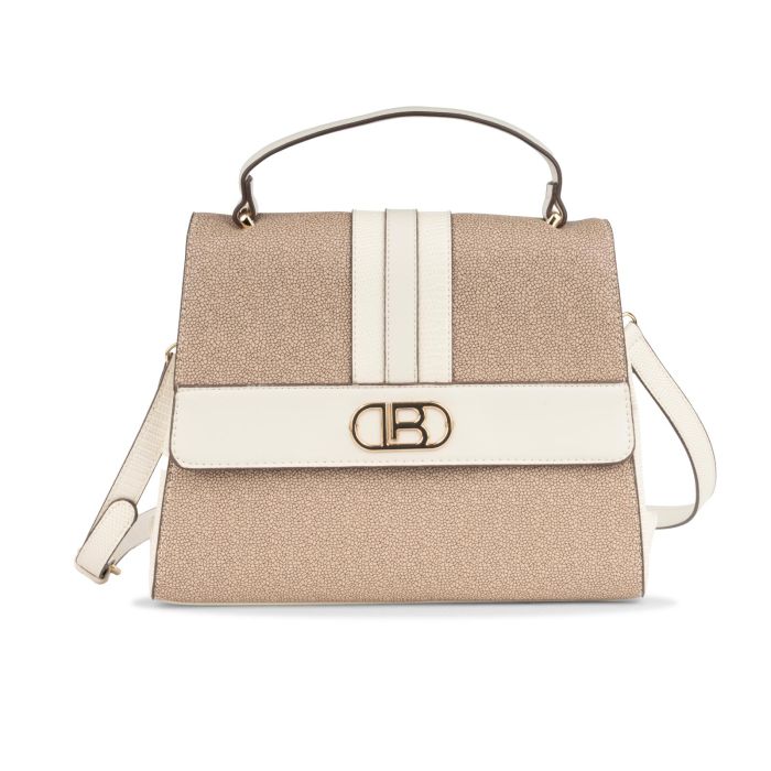 Bauletto beige da donna con tracolla removibile e logo