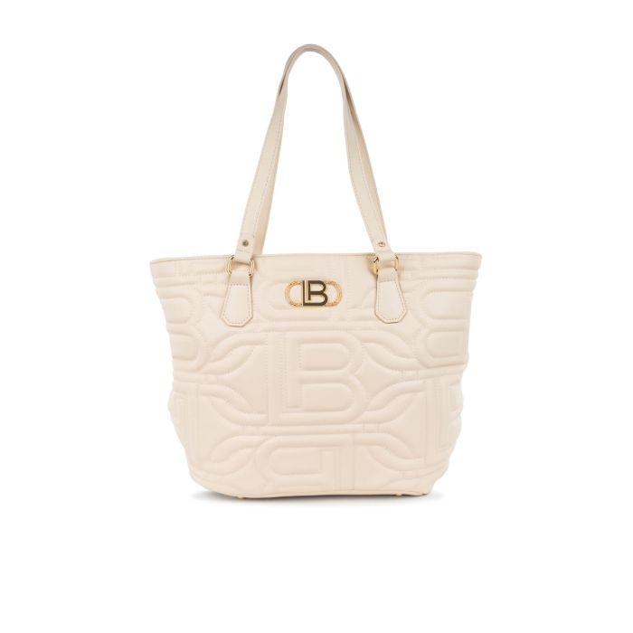 Shopper bianca da donna effetto trapuntato con logo