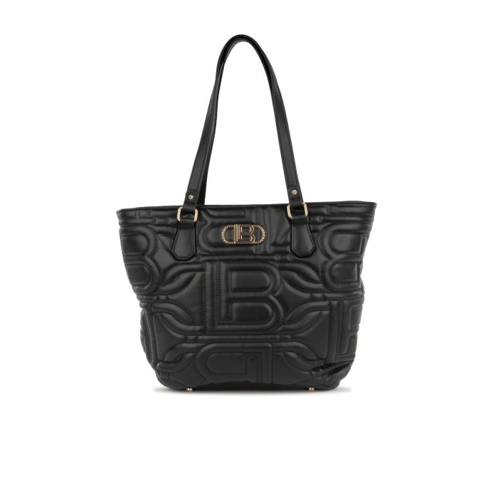 Shopper nera da donna effetto trapuntato con logo