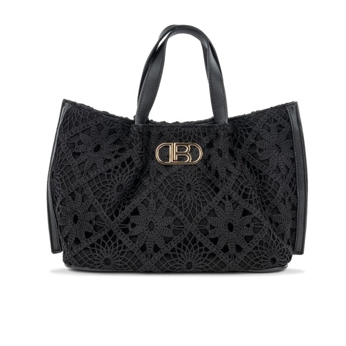 Borsa nera da donna in tessuto ricamato con logo