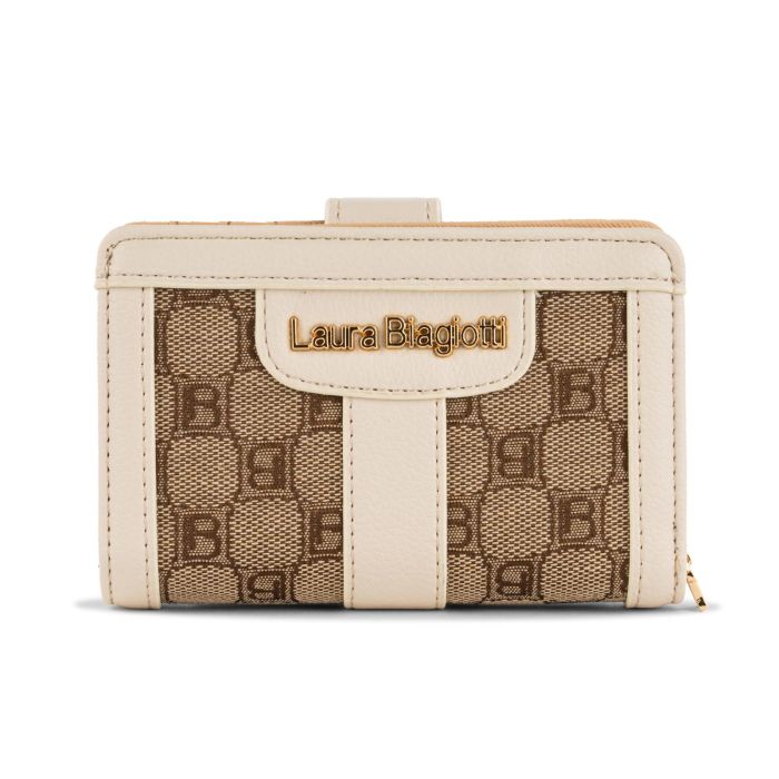 Portafoglio bianco da donna con inserto in tessuto multi-logo