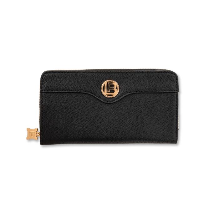 Portafoglio nero orizzontale da donna con logo