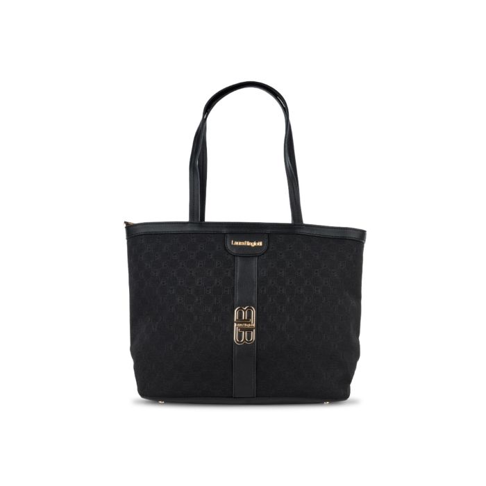 Shopper nera da donna fantasia multilogo