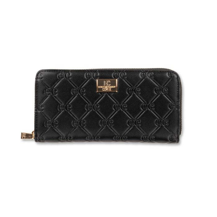 Portafoglio nero orizzontale da donna con stampa multilogo