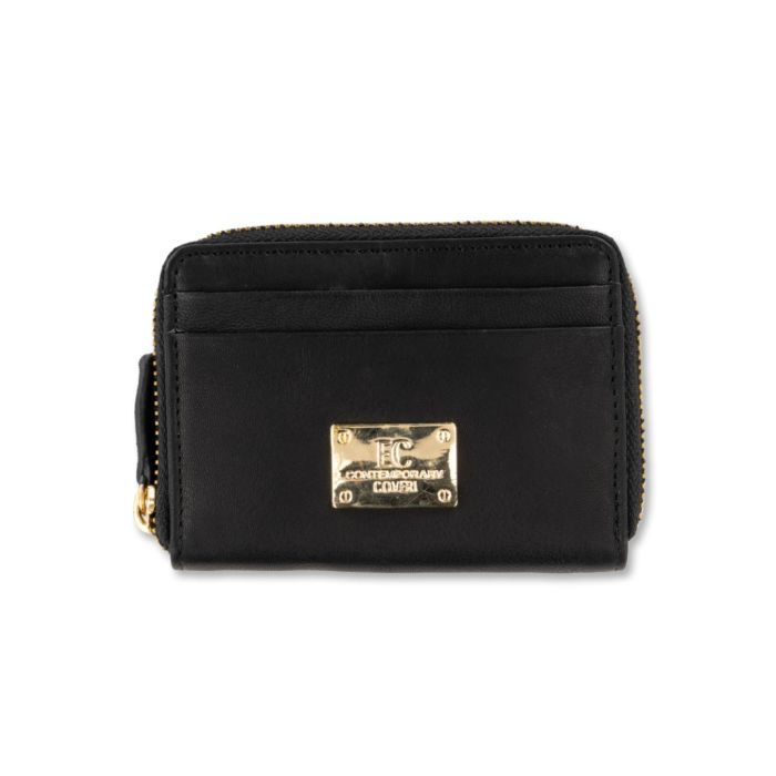 Portafoglio nero da donna con zip e porta carte esterno