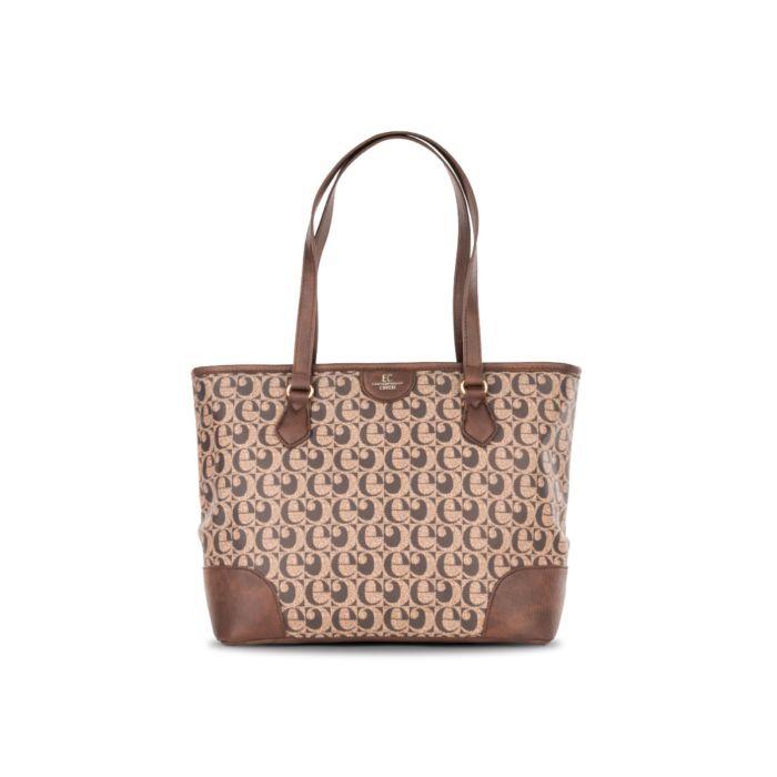 Shopper marrone da donna con stampa logo