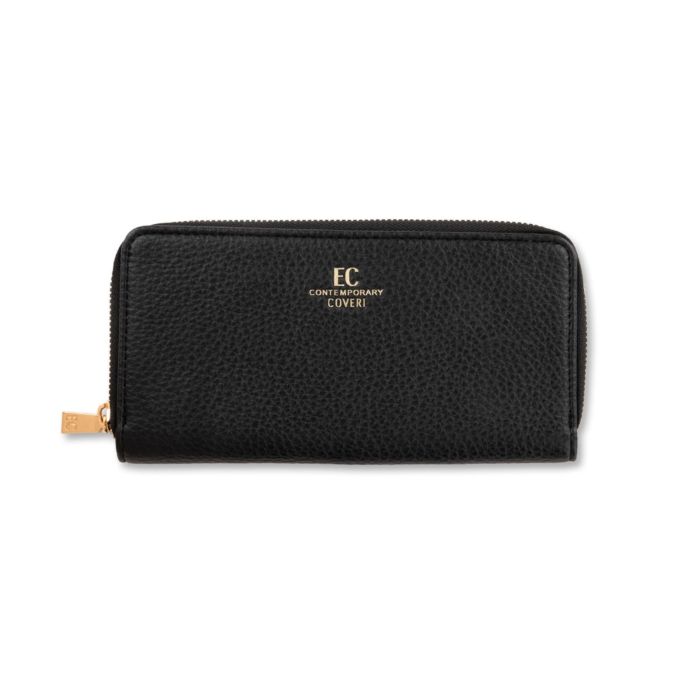 Portafoglio nero orizzontale da donna con logo