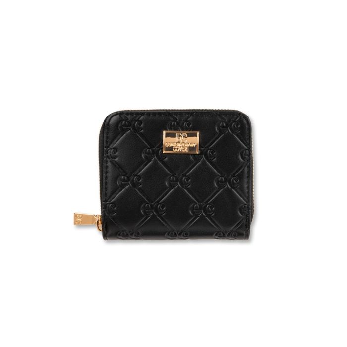 Portafoglio nero da donna con stampa multilogo