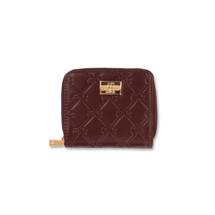 Portafoglio bordeaux da donna con stampa multilogo
