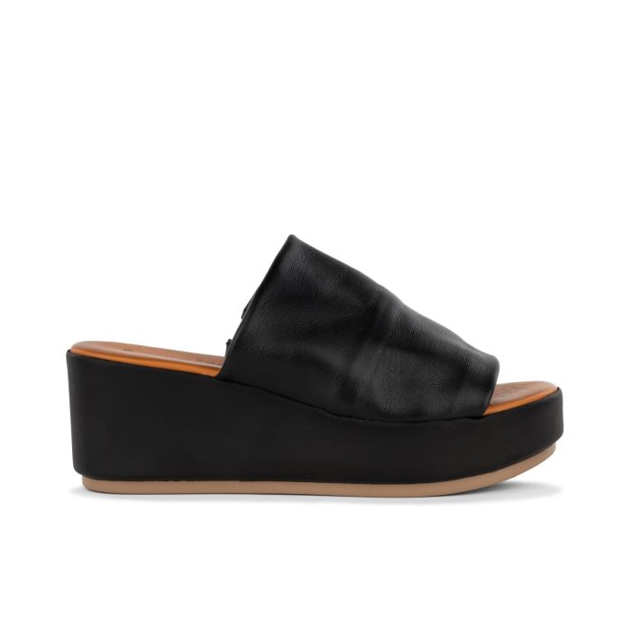 Sandali neri in pelle con zeppa da donna