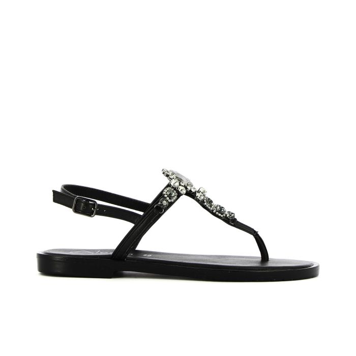 Sandali bassi neri modello infradito con pietre gioiello