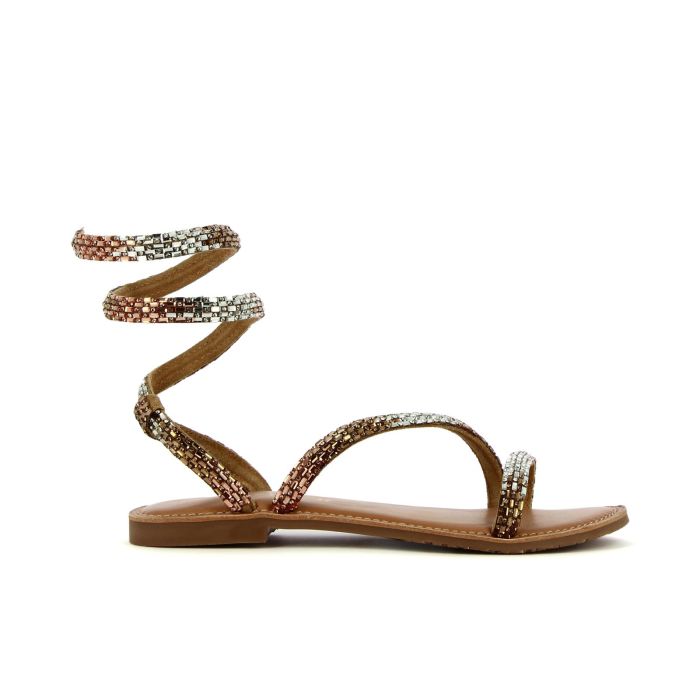 Sandali bassi oro con cinturino snake rigido con strass