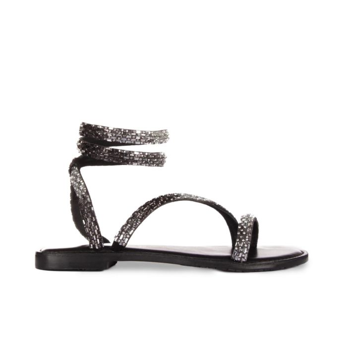 Sandali bassi neri con strass