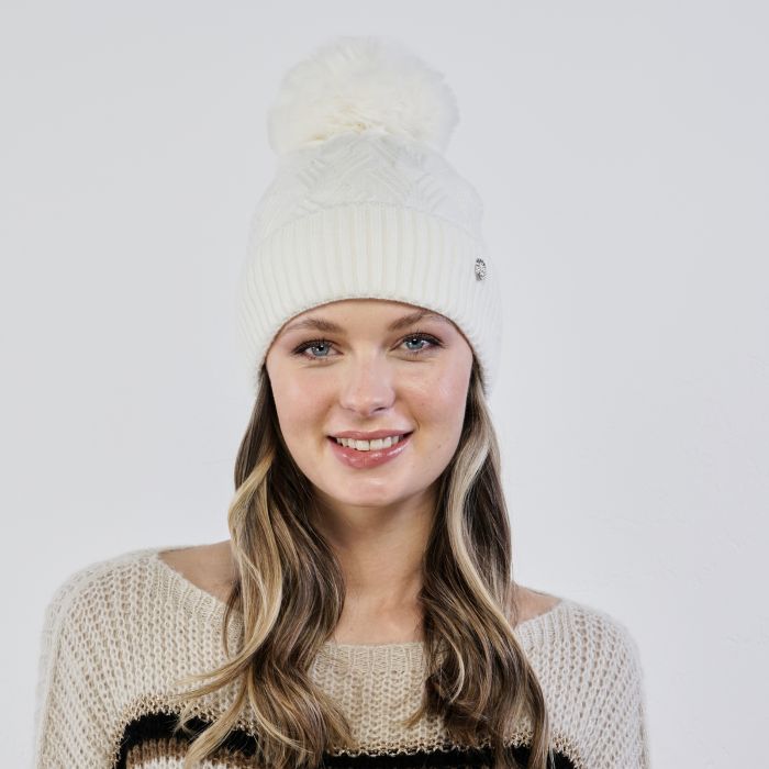 Berretto bianco con pon pon