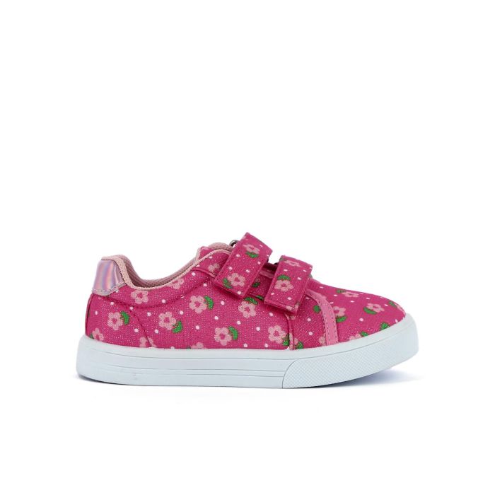 Sneakers rosa da bimba con stampa a fiori e doppio velcro