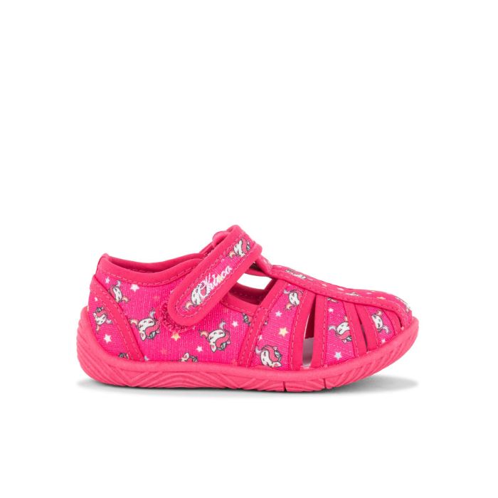 Pantofole rosa da asilo da bimba con strappo e stampa cartoon