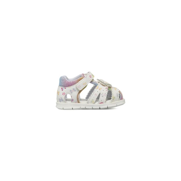 Sandali primi passi da bambina bianchi con fiori e dettagli glitter Chicco