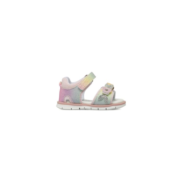 Sandali primi passi da bambina bianchi con dettaglio glitter arcobaleno Chicco