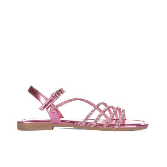 Sandali bassi rosa effetto laminato con strass