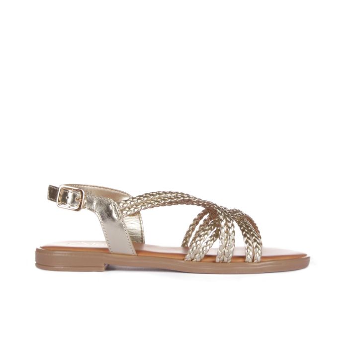 Sandali bassi oro con cinturini effetto intrecciato