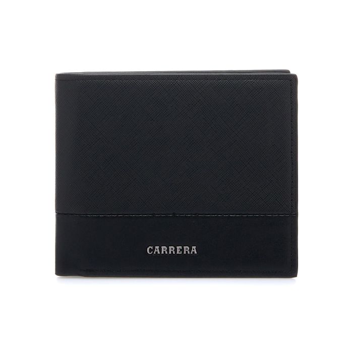 Portafoglio nero con stampa saffiano