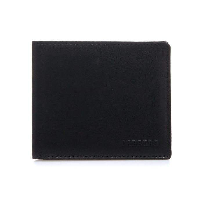 Portafoglio nero da uomo con cuciture e porta carte