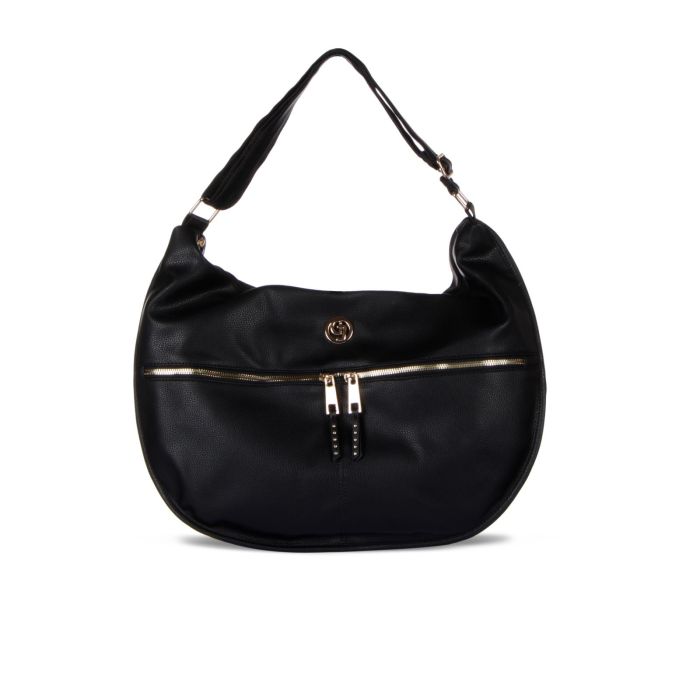 Borsa nera a spalla con zip e manico regolabile