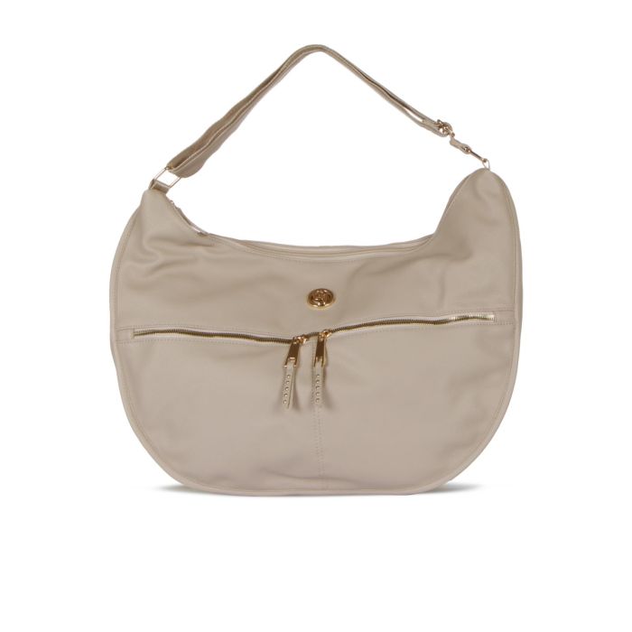 Borsa beige a spalla con zip e manico regolabile
