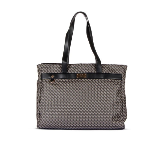 Borsa nera stampa multilogo con modello shopper