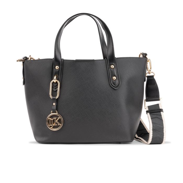 Borsa a mano nera da donna con ciondolo e tracolla removibile in tessuto