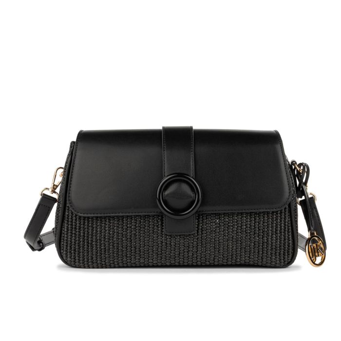 Borsa nera da donna con tracolla removibile e inserto effetto intrecciato